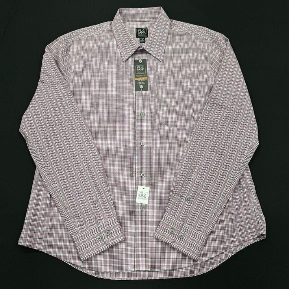 NWT‎ Jos A Bank Button Traveler Slim Fit Non Iron Button Shirt XL Pink Mens $89